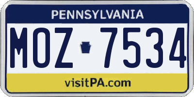 PA license plate MOZ7534