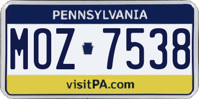 PA license plate MOZ7538