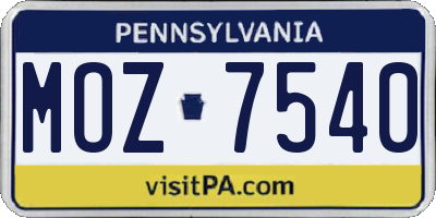 PA license plate MOZ7540