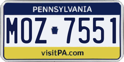 PA license plate MOZ7551