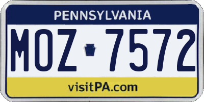 PA license plate MOZ7572