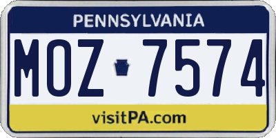 PA license plate MOZ7574