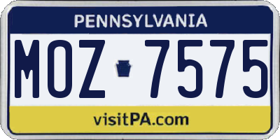 PA license plate MOZ7575