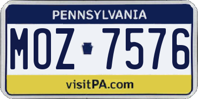 PA license plate MOZ7576