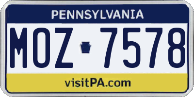 PA license plate MOZ7578