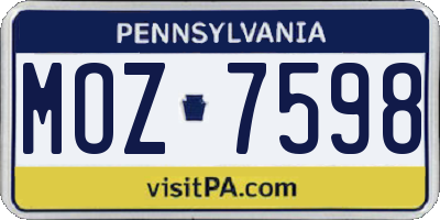 PA license plate MOZ7598