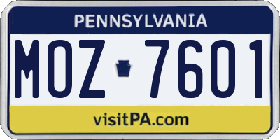 PA license plate MOZ7601