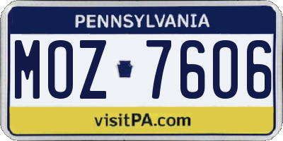 PA license plate MOZ7606