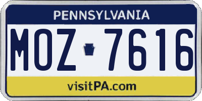 PA license plate MOZ7616
