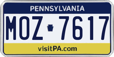 PA license plate MOZ7617