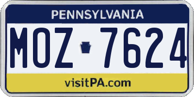 PA license plate MOZ7624