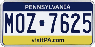 PA license plate MOZ7625