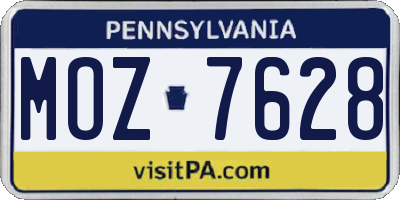 PA license plate MOZ7628