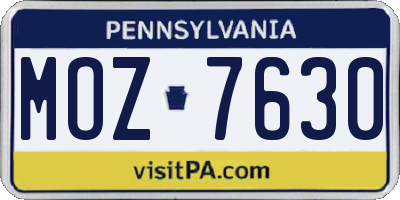 PA license plate MOZ7630