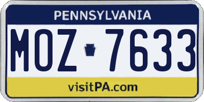 PA license plate MOZ7633