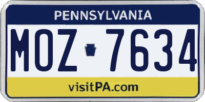 PA license plate MOZ7634