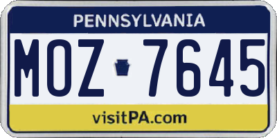 PA license plate MOZ7645