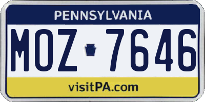 PA license plate MOZ7646