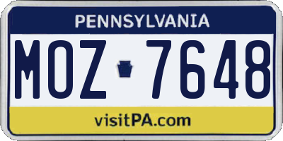 PA license plate MOZ7648