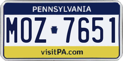 PA license plate MOZ7651