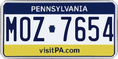 PA license plate MOZ7654