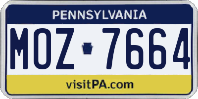 PA license plate MOZ7664