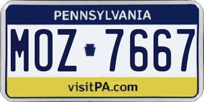 PA license plate MOZ7667