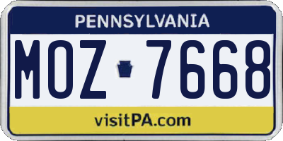 PA license plate MOZ7668