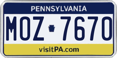 PA license plate MOZ7670