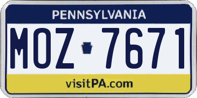 PA license plate MOZ7671
