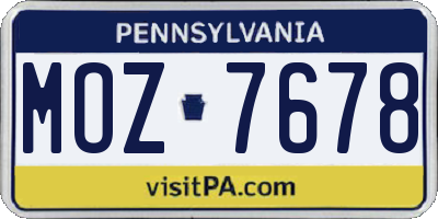 PA license plate MOZ7678