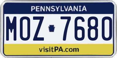 PA license plate MOZ7680