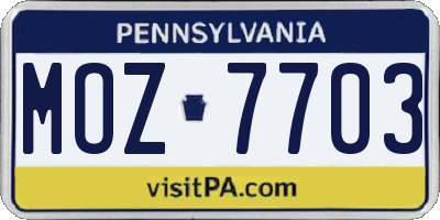 PA license plate MOZ7703