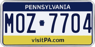 PA license plate MOZ7704
