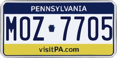 PA license plate MOZ7705