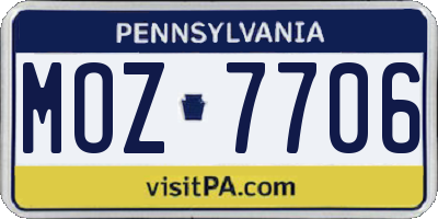 PA license plate MOZ7706