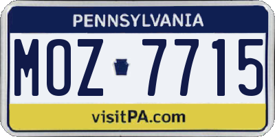 PA license plate MOZ7715