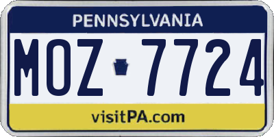 PA license plate MOZ7724