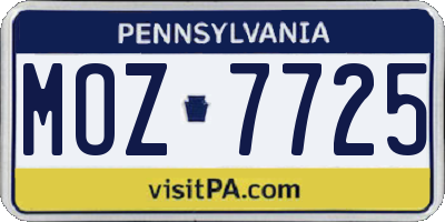 PA license plate MOZ7725