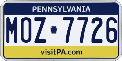 PA license plate MOZ7726