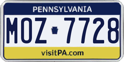 PA license plate MOZ7728