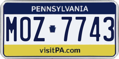 PA license plate MOZ7743