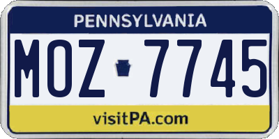 PA license plate MOZ7745