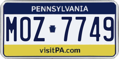 PA license plate MOZ7749