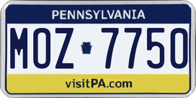 PA license plate MOZ7750