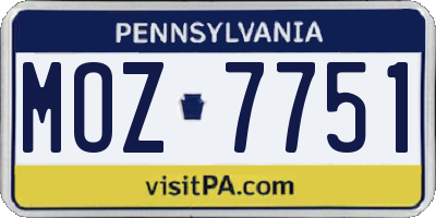 PA license plate MOZ7751