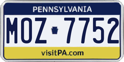 PA license plate MOZ7752