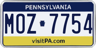 PA license plate MOZ7754