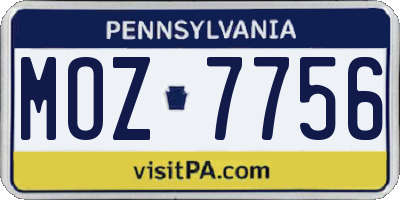 PA license plate MOZ7756