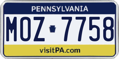 PA license plate MOZ7758